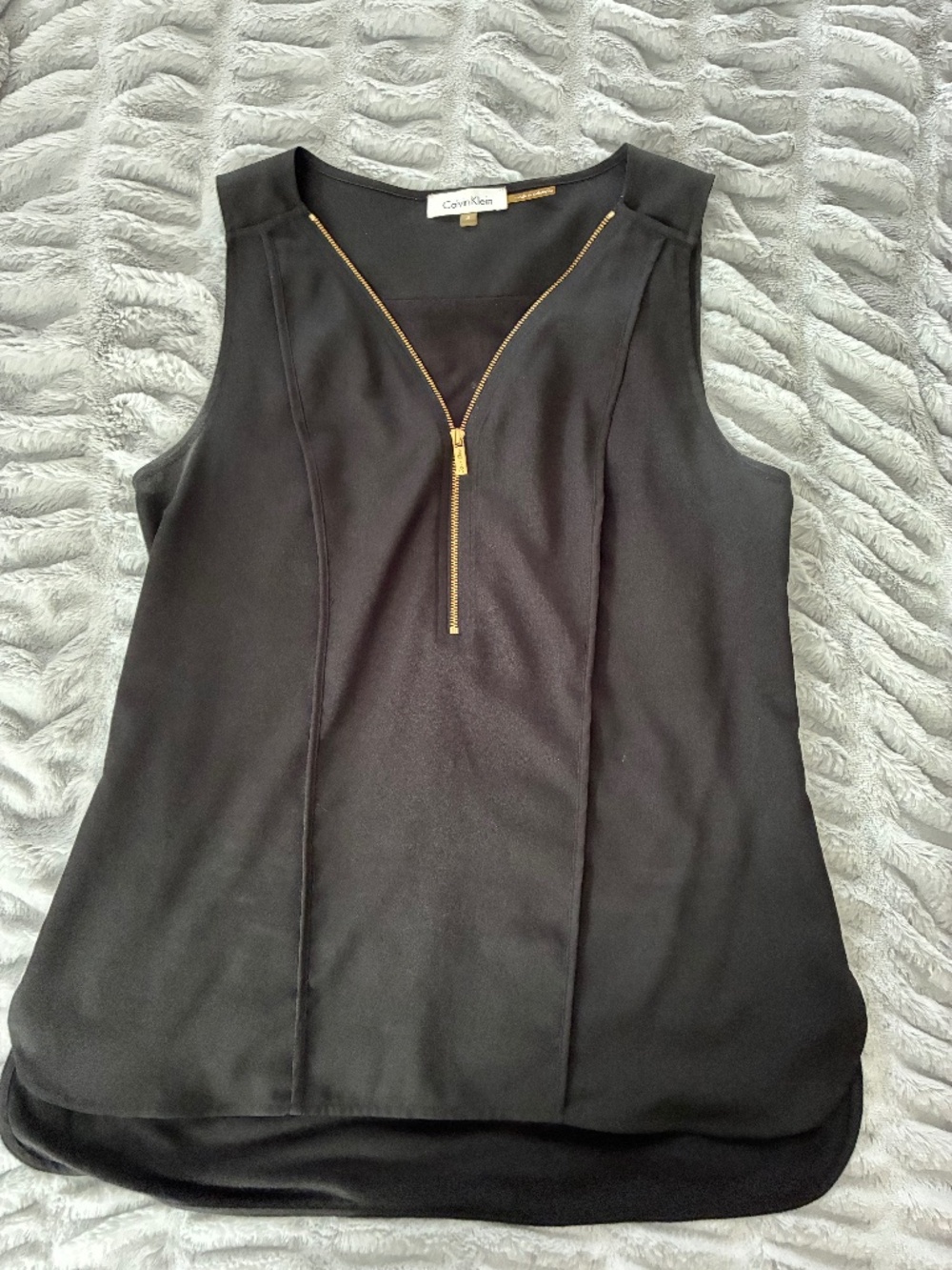 Calvin Klein Mixed Media Sleeveless Top Front Gold Zip - S